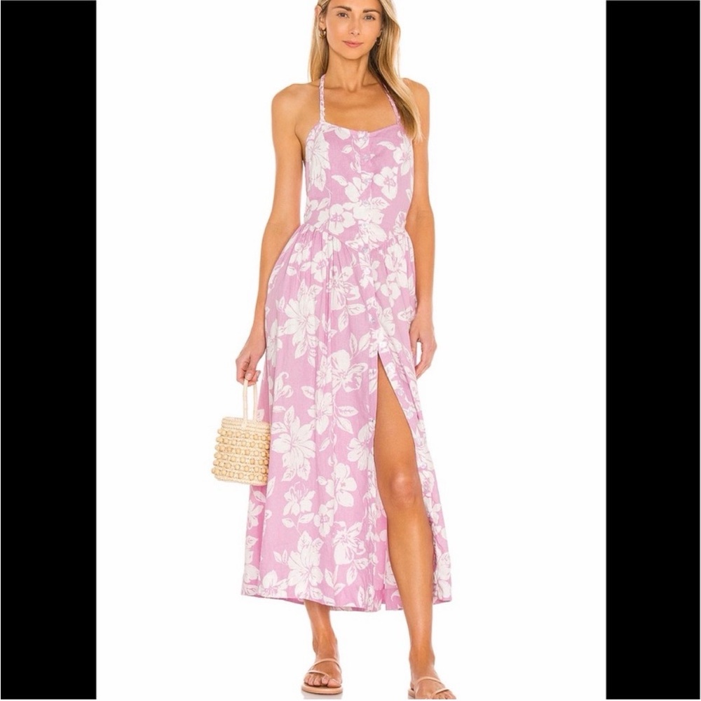Free People The Perfect Sundress floral lavender maxi dress linen blend, size XS